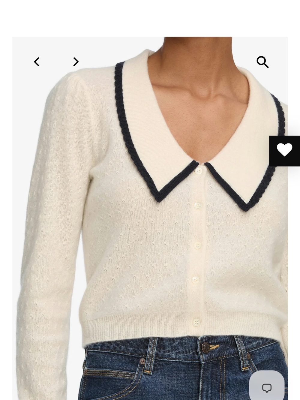 Ivory Knit Cardigan with Black-Trim Peter Pan Collar Frame cashmere